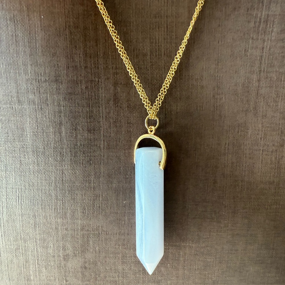 SOLD!! Starling Blue Agate Crystal Point Pendant 14k Gold